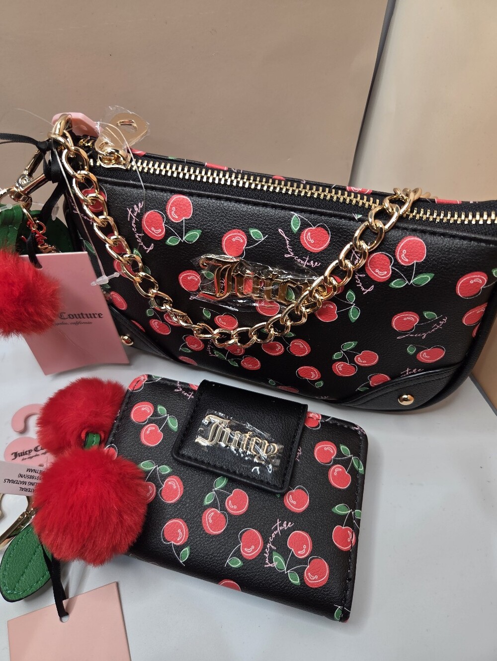 🍒▪️Juicy Couture▪️ Black Cherry Girl Convertible Wristlet with Matching Wallet
